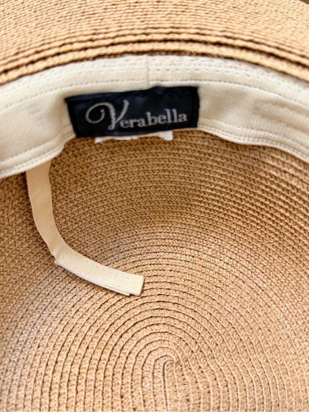 Wide Brim Straw Sun Hat with Black Ribbon Verabella Size M/L - Picture 5 of 8